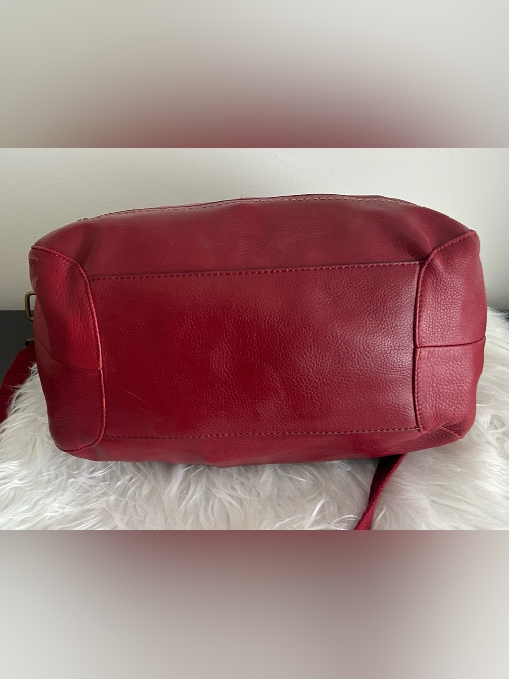 The Sak Red Leather Convertible Shoulder Crossbody Bag Brass Hardware - Picture 12 of 13